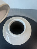 White Ceramic Lidded Temple Jar with Chinoiserie Emblems