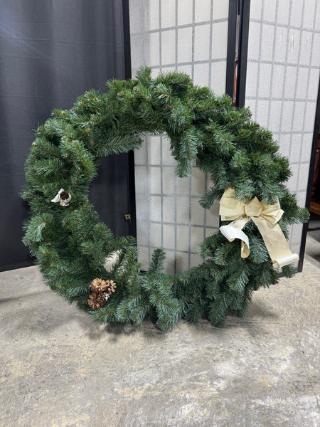 Large Faux Fir Wreath with Cream Colored Bow