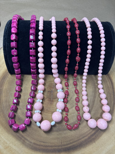Pink Plastic Beaded Necklaces