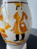 Hand Painted Folk Style Glazed Pottery Lamp (WORKS)