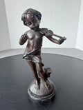 Signed Auguste Moreau Le Petit Violoniste Bronze Sculpture on Marble Base AS IS (READ DESCRIPTION CAREFULLY)