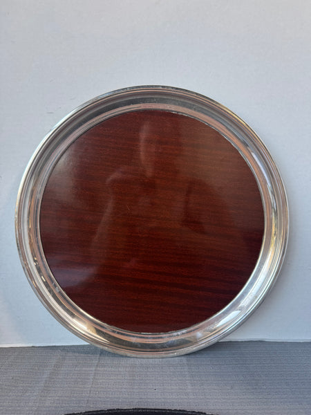 Crescent Silver Rimmed Woodgrain Formica Tray