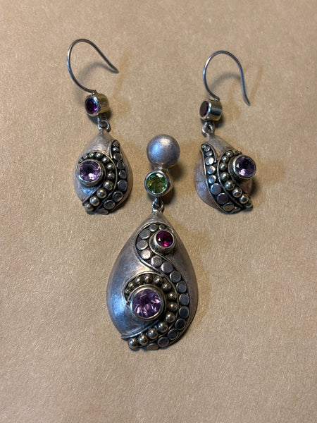 Sterling Pendant & Earring Set with Gemstones