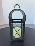 Black Metal & Glass Lantern with Flameless Candle (WORKS)
