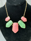 Hope Collection Pink & Green Swirled Stone Geometric Gold Tone Necklace & Earrings Set