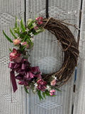 Faux Pink Floral Grapevine Wreath