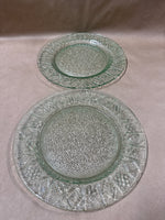 2 Indiana Vintage Pressed Glass Dinner Plates Green Diamond Pattern