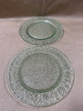 2 Indiana Vintage Pressed Glass Dinner Plates Green Diamond Pattern