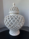 Three Hands Pottery Large White Pierced Lidded Ginger Jar