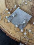 Talbots Milky Stone Silver Tone Teardrop Link Necklace & Earrings Set