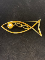 Gold Tone Fish Pin with Faux Pearl Eye