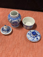 Two Miniature Blue and White Jars W/Lids