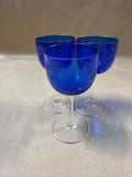 Cobalt Blue Etched Glass Goblets — Set Of 3