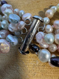 RS Stamped Multi-Layered Pearl & Sterling Silver Necklace