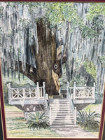 Weeping Willow Tree with White Decking Watercolor Print by Sylvia Corban ;Signed & Numbered