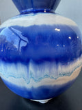 Blue & White Drip Glazed Striped Pottery Vase (C)