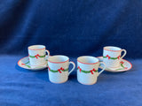 6 Piece Set of Neiman Marcus Christmas Garland Demitasse Espresso Cup & Saucers