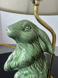 Green Crackled Ceramic Bunny Rabbit Vintage Lamp (WORKS)