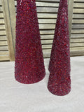 Trio Of Red Beaded Cone Christmas Trees By Crate & Barrel