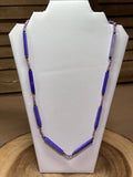 Rectangular Wooden Purple Beaded Necklace