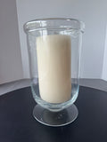 Krosno Poland Hurricane Pedestal Glass Candle Holder with Cracker Barrel Pillar Candle
