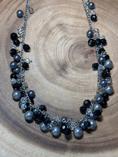 Black, Silver & Clear Beaded Necklace