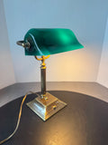 Brass Vintage Banker’s Lamp with Teal Glass Shade (WORKS)
