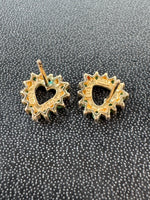 Emerald & 10K Gold Heart Stud Earrings