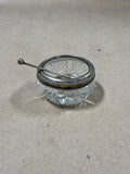 Clear Glass Salt Cellar With Silverplate Rim And Spoon (B)