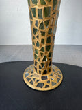 Green & Gold Glass Mosaic Vase with Faux Florals