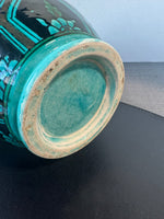 (B) Vintage Hand Painted Bohemian Black Accented Safi Bottle Vase
