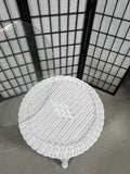 White Wicker Round Side Table with Glass