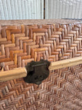 Woven Rattan Vintage Trunk with Embossed Metal Accents