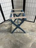 Blue Painted Luggage Rack with Floral Straps