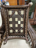 Heavyweight Brown Wicker/Rattan Chair with Ottoman, With Cushions, Unbranded