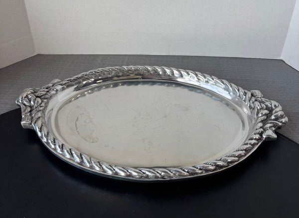 Mexican Pewter Rope Rimmed Oval Serving Tray