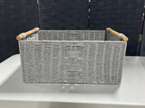 Gray Woven Rope/String Style Basket with Wooden Handles