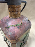 Italian Style Green Glass Decanter Wrapped In Leather With Handle READ DESCRIPTION