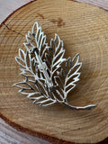 Filigree Silver Tone Leaf Brooch