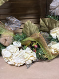 Rustic Woodland Wreath – With Cream Flowers, Pinecones & Greenery