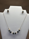 Deep Blue Faceted Beads on Gold Tone Chain with Matching Earrings Set