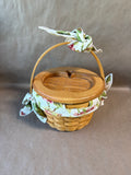Round Woven Basket With Floral Fabric And Apple