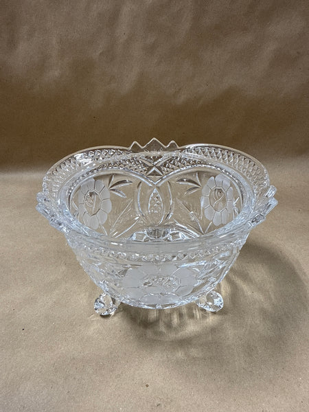 Anna Hutte Bleikristall Lead Crystal 3 Footed Floral Candy Dish Bowl