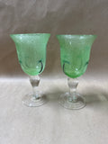 Green Glass Palm Tree Wine Goblets