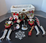 Lined Basket of Assorted Glittery Christmas Ornaments