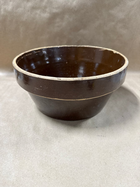 (A) Large Brown Stoneware Mixing Bowl