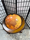Mid Century Style Illuminated World Globe Table Lamp on Carved Wood Stand