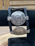 Bracelet with Leather Cord & Silver Tone Medallions