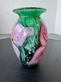 Signed Robert Eickholt Floral Hand Blown Art Glass Vase