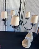 Black Wrought Iron 5-Light Chandelier with 2 Shade Sets